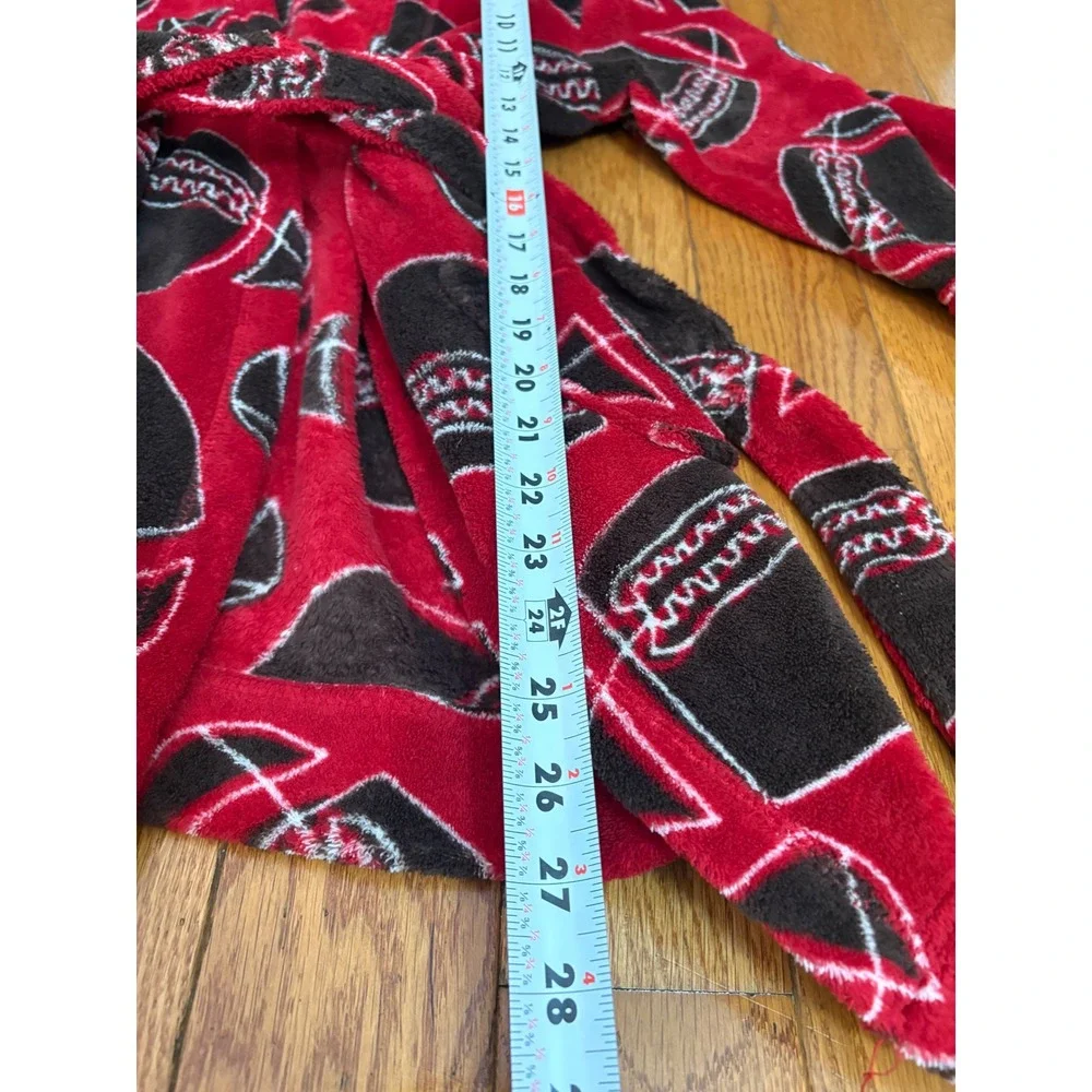 Cherokee Boys Red Football Fleece Hooded Bathrobe Robe Size S 6/7
